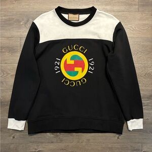 Gucci Black And White Crewneck Sweater Multicolor Logo Jumper 2XL Retro GG